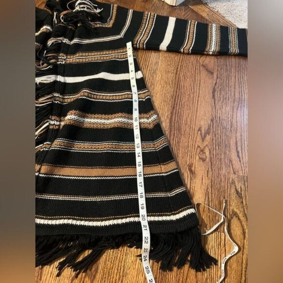 Johnny Was | Ada Striped Open Front Alpaca Wool Cardigan Sz M Brown Black Fringe - Picture 6 of 7